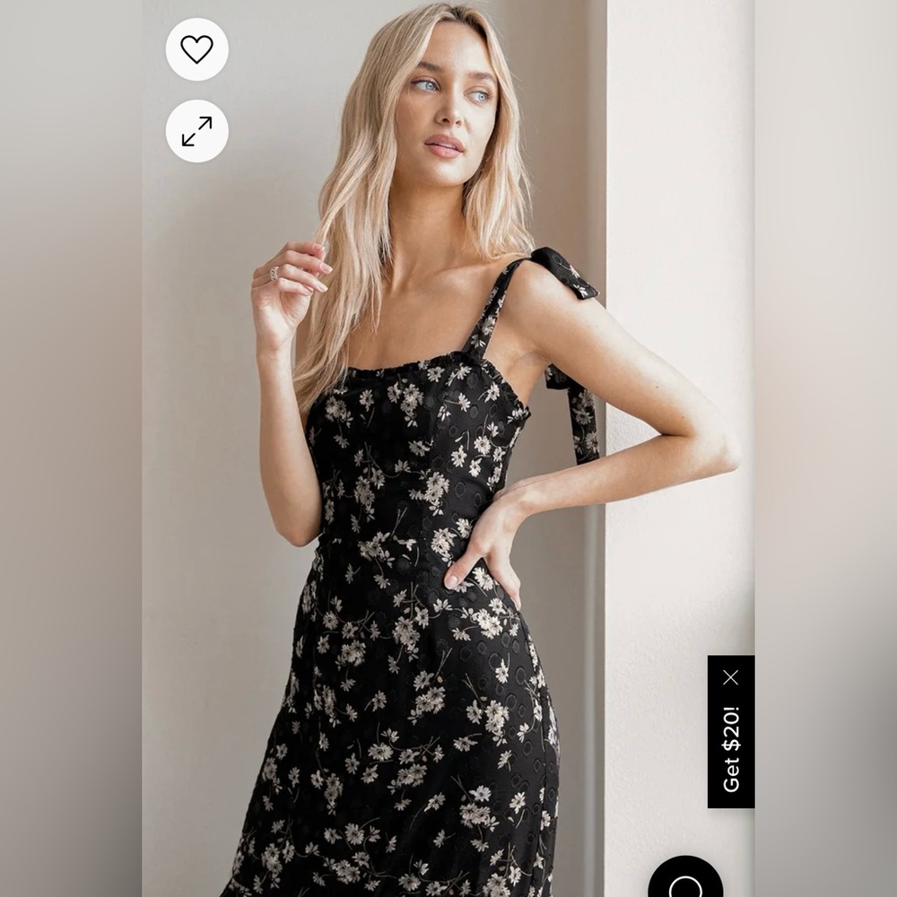 Lulus Terrace Views Black Floral Print Tiered Midi Dress